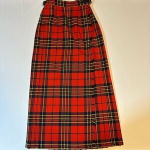 Vintage Tartan Plaid Wool Blend Skirt Pleated Wrap